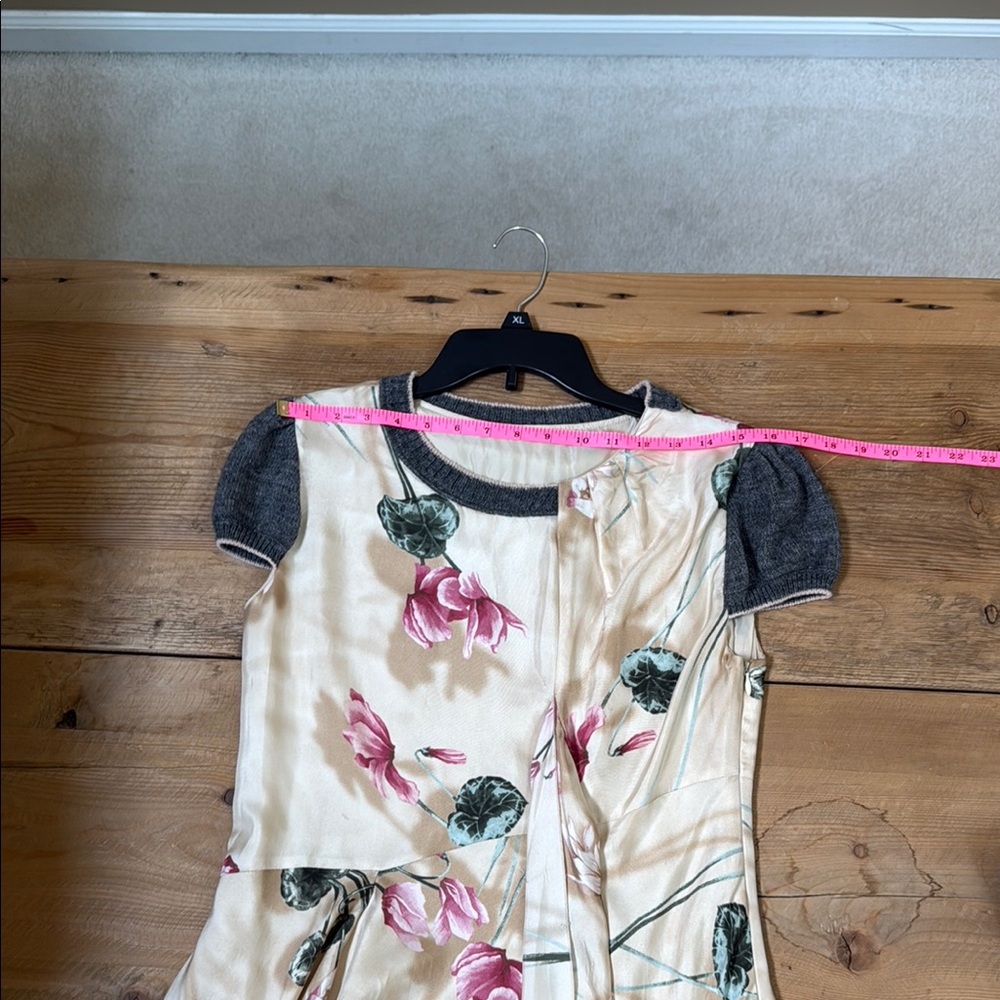 Vintage Floral Cream and Pink Women's Silk Dress - Picture 9 of 11
